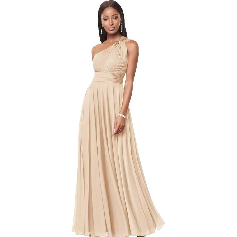 One Shoulder Athenian Pleated Dress Formal Size 8 Bridesmaid Prom Ethereal Party